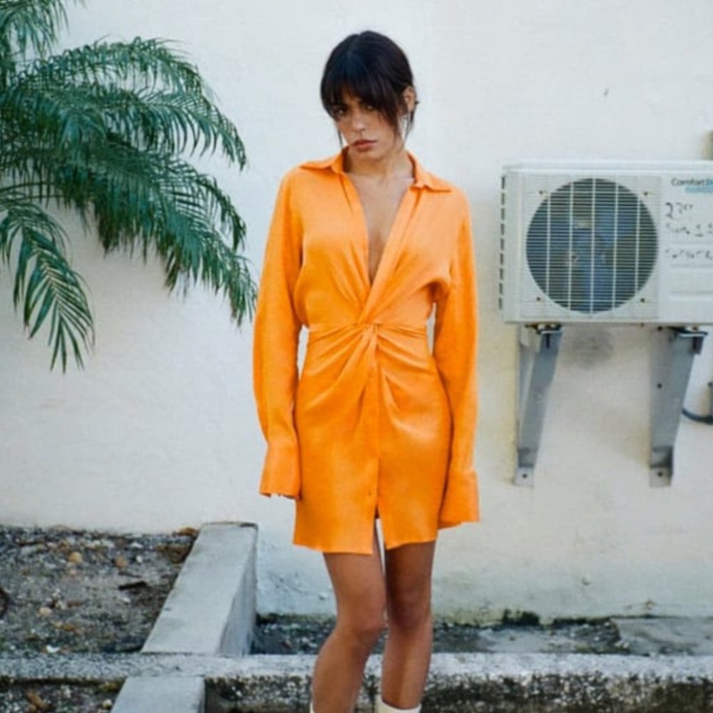 Zara Satin Orange Dress // Size Medium
